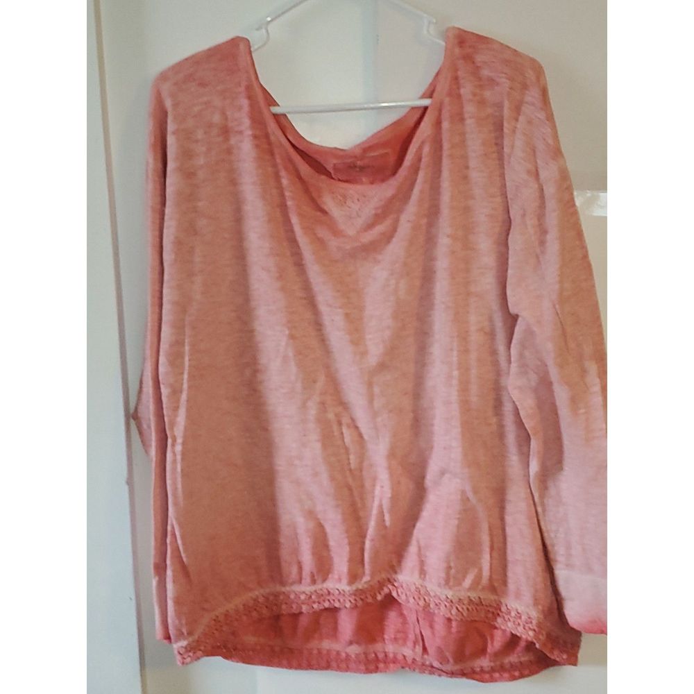 Rough Hewn Women's Pullover Top Pink Hombre Long Sleeved 100% Cotton Size XL
